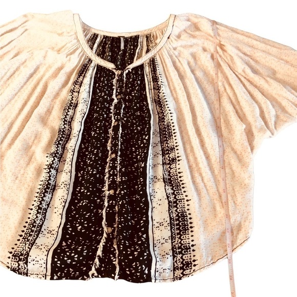 FREE PEOPLE WOMENS LIGHTWEIGHT BOHO TOP IN LIGHT ORANGE, WHITE AND BLACK SIZE S - Picture 12 of 14